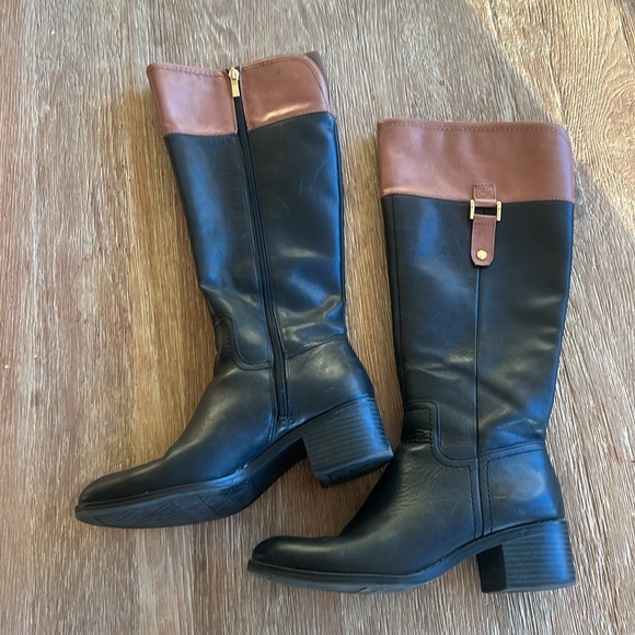 FRANCO SARTO “LIZBETH” BLACK BROWN KNEE HIGH LEATHER RIDING BOOTS EUC size 7.5 - Picture 6 of 16